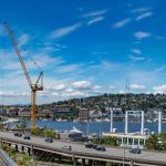 View of Seattle and South Lake Union with a large crane